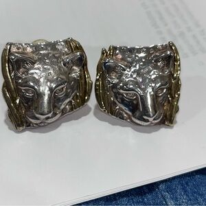 Vintage Sterling silver Panther Clip on earrings 925 Lion Leopard Cat